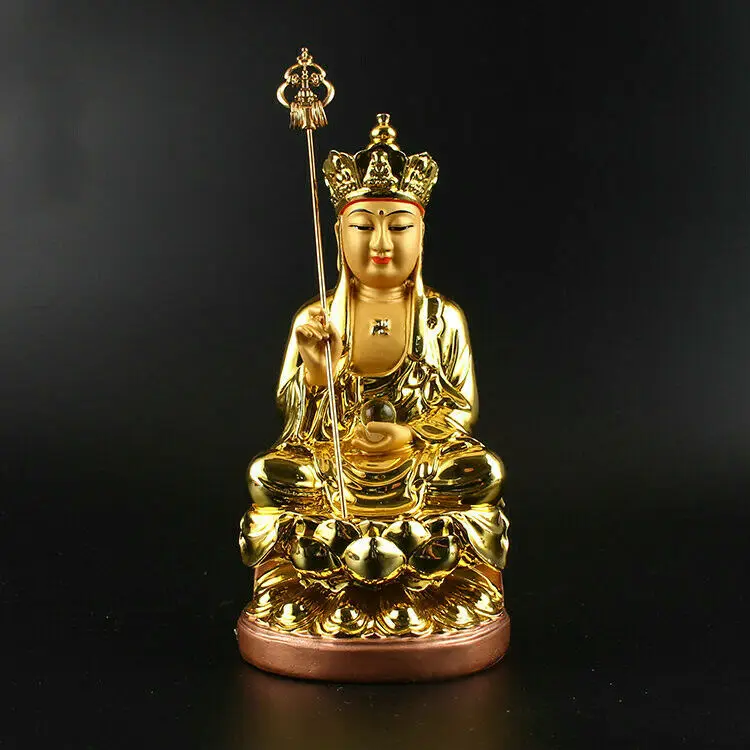 Chinese Resin Gild Buddhism Ksitigarbha Boddhisattva Budhha Hold Crosier Statue | Дом и сад