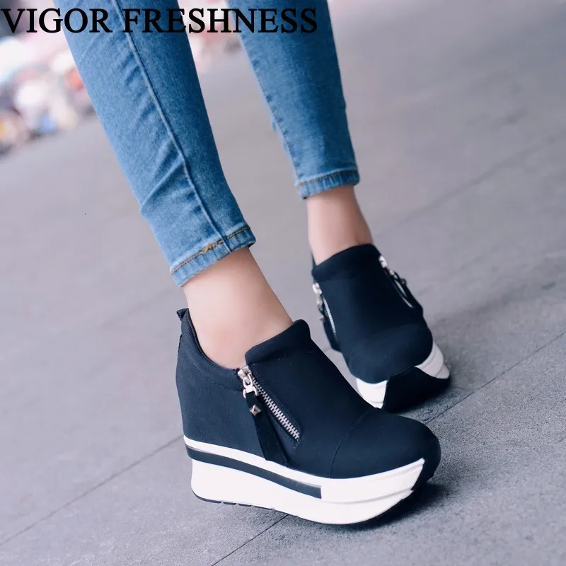 

VIGOR FRESHNESS Women Shoes Platform Sneakers High Hidden Heels Shoes Woman Canvas Vulcanized Shoes Female Sneakers Ladies WY98