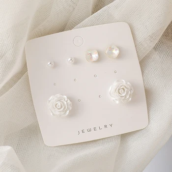 

3pairs/set white Flower crystal Stud Earring For Women Fashion Jewelry Accessorie Cute Geometric Female Brincos Korean Earring