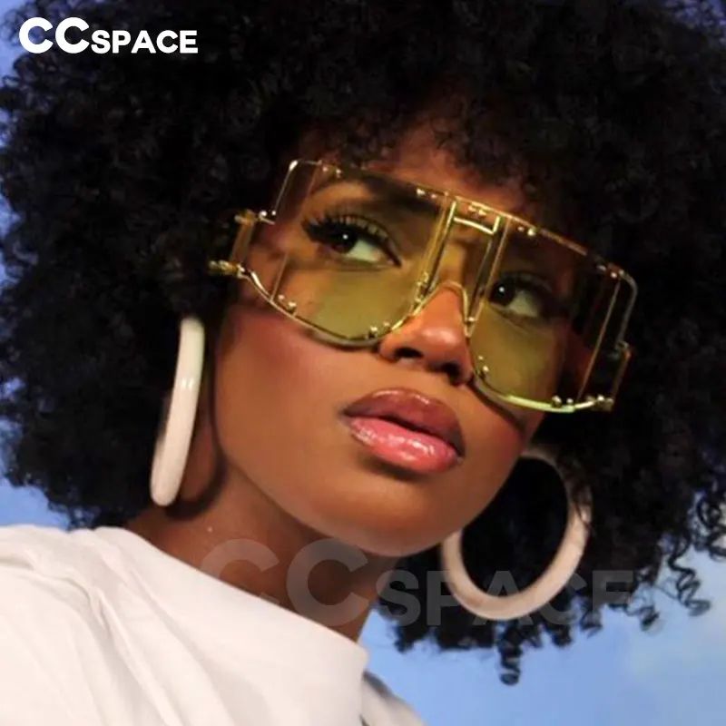 

46215 Metal Rivet Eyewear Oversized Mirror Square Sunglasses Men Women Shades Glasses Trend Unique Female UV400