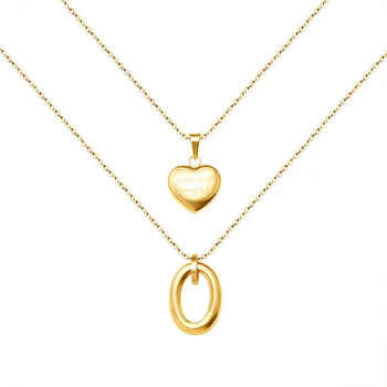 

Double Layer Heart Oval Choker Necklaces For Ladies Men Jewelry Wholesale Stainless Steel Layered Necklace 2020 New Arrivals