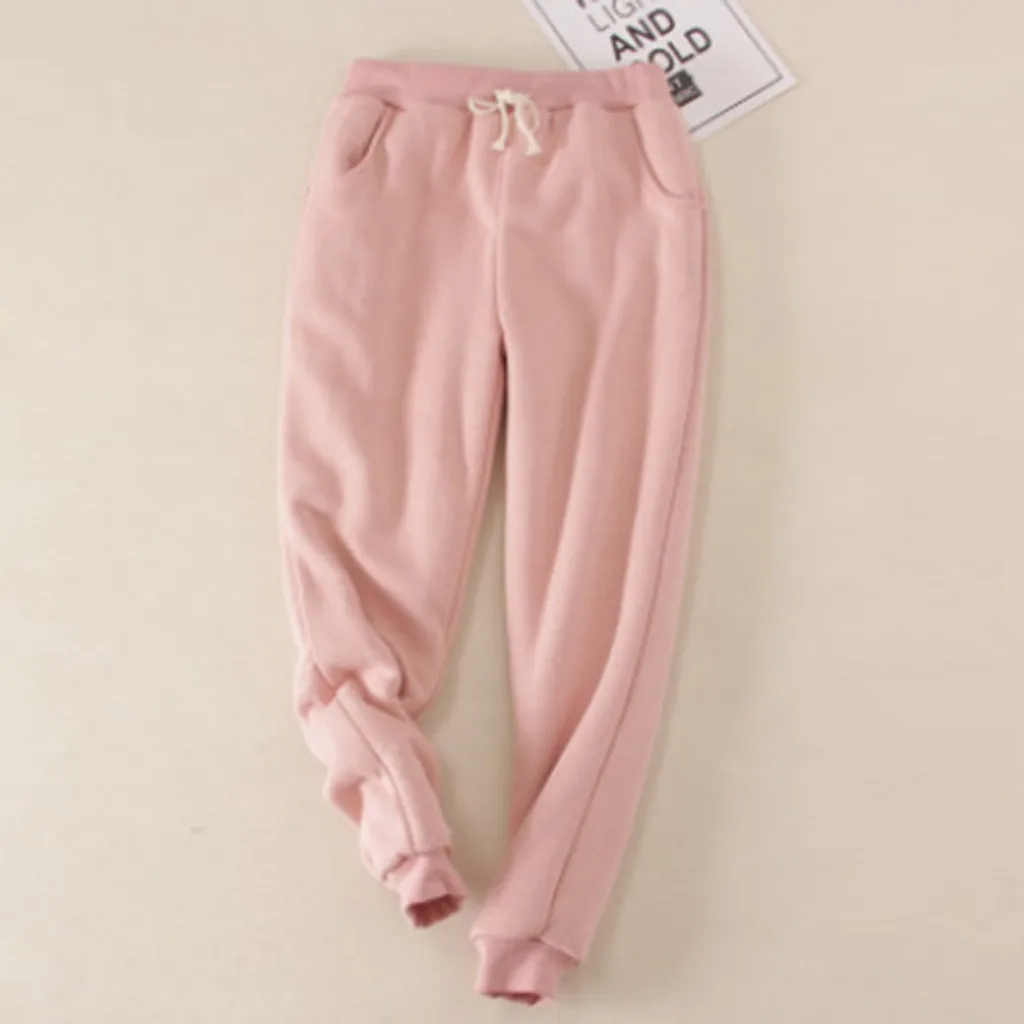 Women Winter Pants Thick Lambskin Cashmere Pants Warm Female Casual Loose Harlan Pants Drawstring Waist Long Trousers#T2G