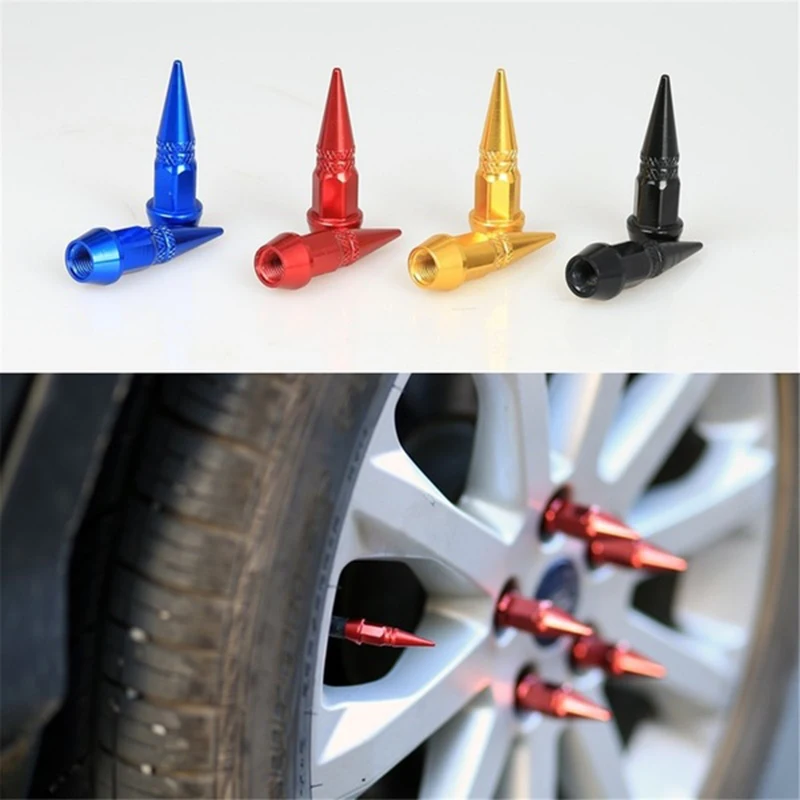 4Pcs Spike Shape Dustproof Tire Wheel Stem Valve Caps Motorcycle Car Auto Bike