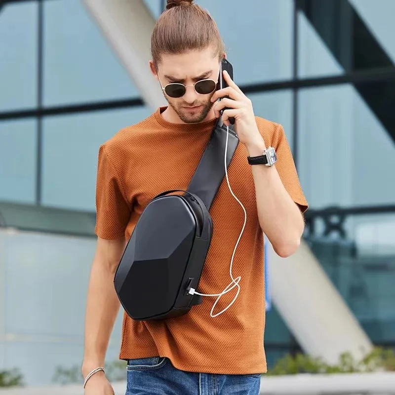 BANGE – sac à bandoulière étanche pour hommes, sacoche de poitrine, nouvelle coque rigide, Design angulaire, chargeur USB, 3.0