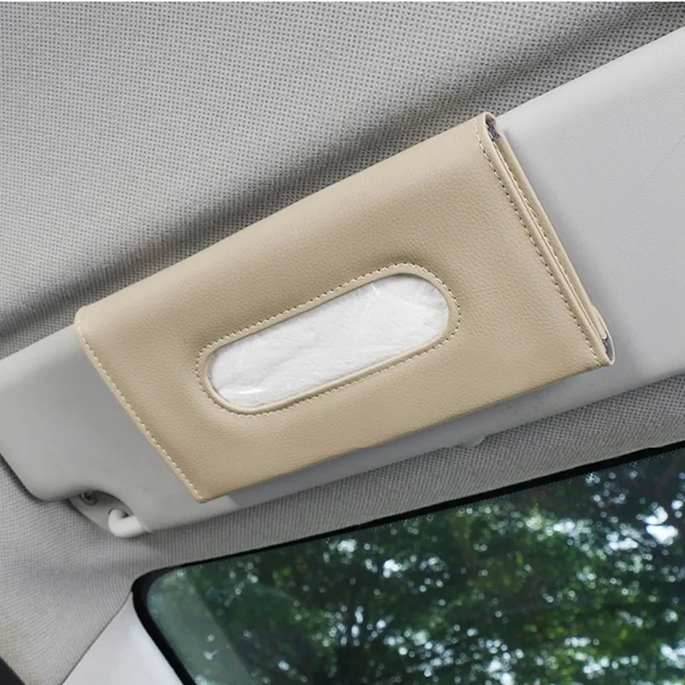 Car Visor Tissue Holder PU Leather Hanging Paper Towel Clip Napkin