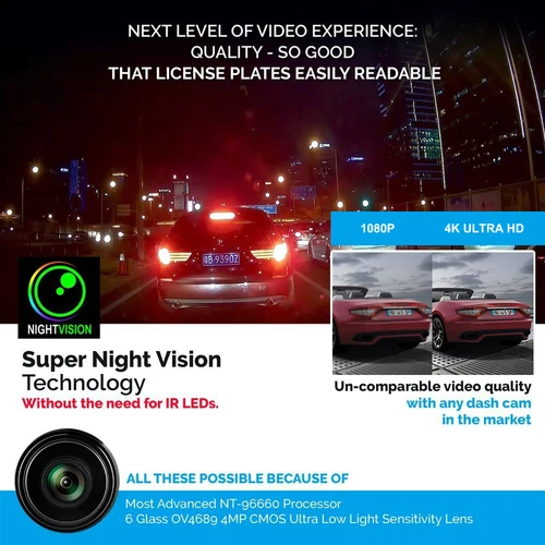 AZDOME GS63H 듀얼 렌즈 자동차 대시 캠, 녹화 카메라, 나이트 비전 DVR, WDR 내장, 와이파이 GPS, G센서 모션 감지, 4K UHD 3