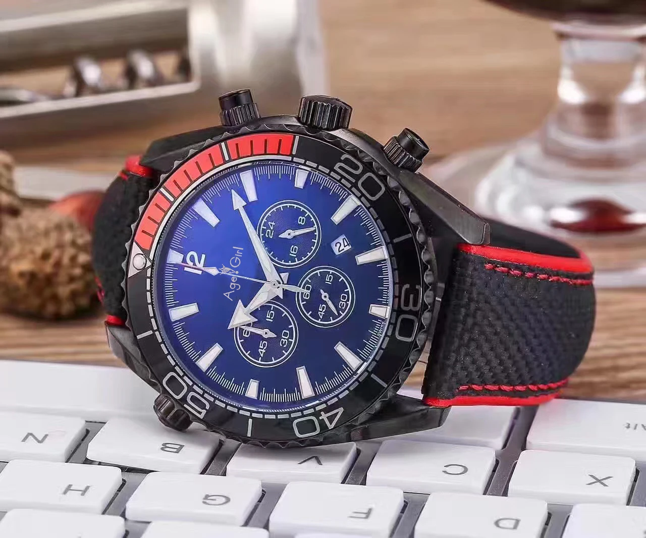 

Luxury Brand New 007 Men Watch Ceramic Rose Gold Stainless Steel Full Black Red Chronograph Sapphire Stopwatch Limited Watches