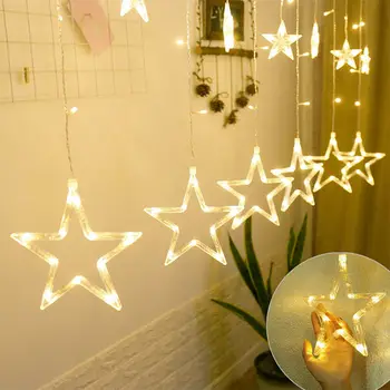 

LED Star Fairy String Pentagram Curtain Light Christmas Decoration Light Wedding Party Illuminations Multicoloure Light EU Plug