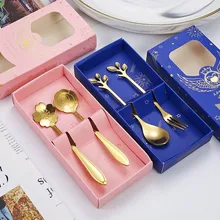 

2Pcs Ice Cream Coffee Tea Spoon Afternoon Dessert Fruit Gift Boxed Cherry Blossom Spoon Rose Coffee Spoon Gift Tableware