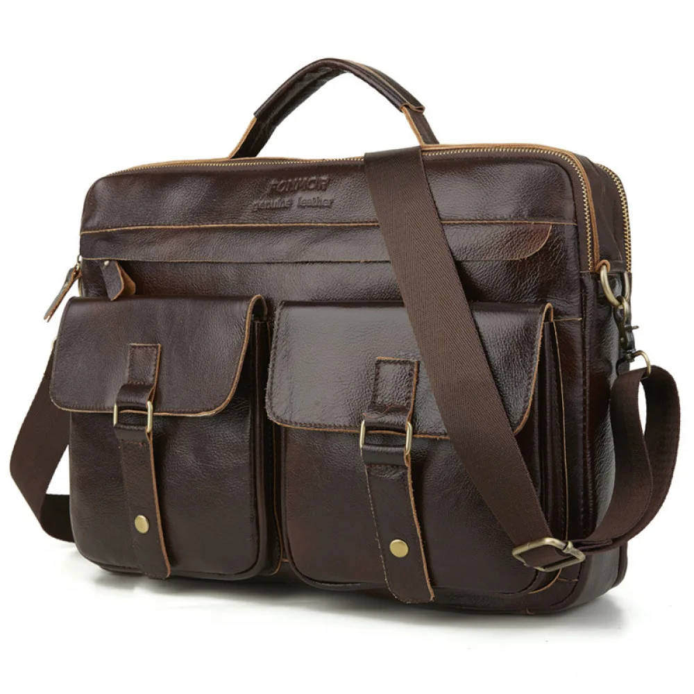 

Men's Briefcase Genuine Leather Double Row Anti Theft Code Lock Laptop Business Briefcase 14 Inch Laptop Bag For Documents 2020