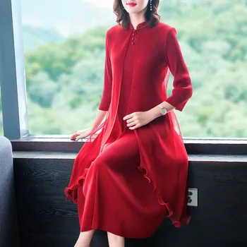 

Fake Two Pieces Retro Chinese-style Dresses New Loose Big Size A-shaped Dress