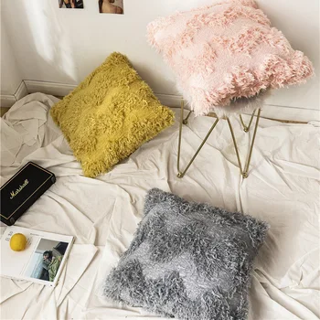 

45x45cm white/pink/ginger/grey/wine/deep blue soft fluffy plush cushion cover 2pcs tassel pillowcase throw pillow cover backrest