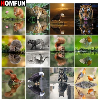 

HOMFUN Full Square/Round Drill 5D DIY Diamond Painting "Animal reflection squirre" 3D Embroidery Cross Stitch 5D Home Decor Gift