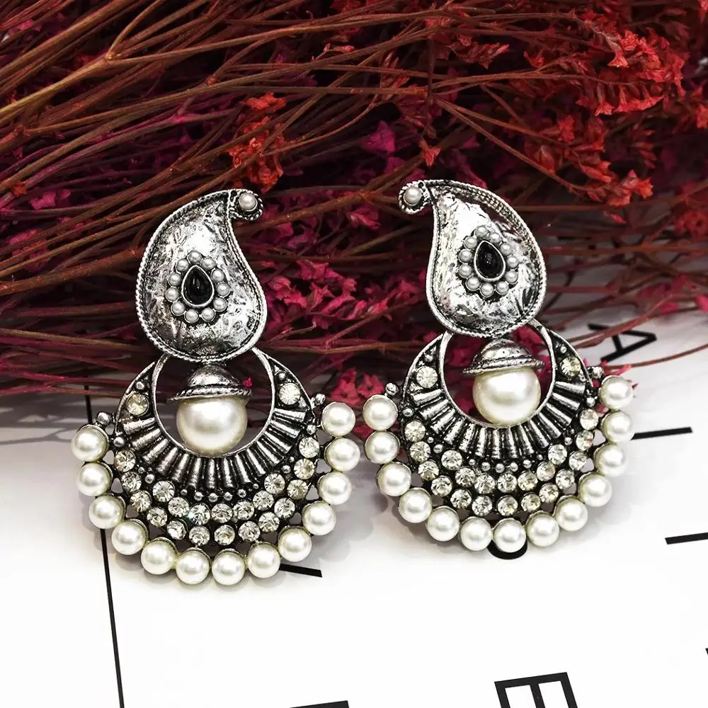 

Ethnic Silver Gold Afghan Pearl Beaded Drop Jhumka Indian Earrings Boho Wedding Party Turkish Pakistan Statement Egypt Jewelry