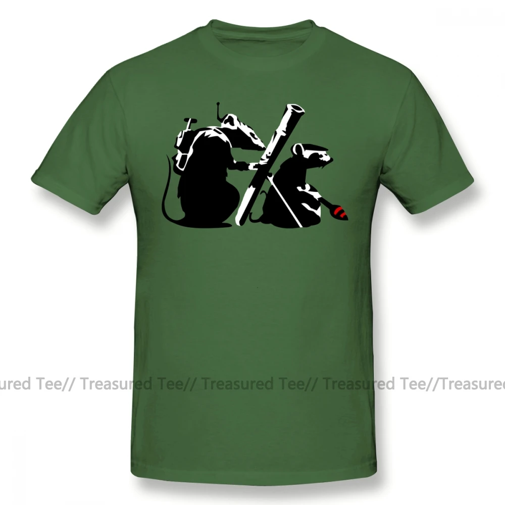 Bansky футболка Бэнкси война на искусство крыс Футболка Мужская хлопковая футболка милый Графический короткий рукав плюс размер Классическая футболка - Цвет: Army Green