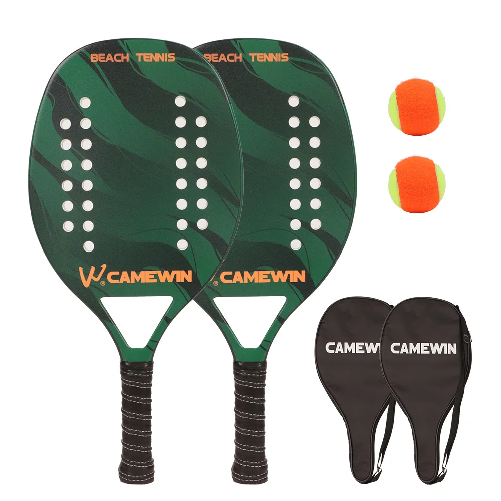 CAMEWIN Casual Beach Tennis Racket (Carbon +Glass Fiber Frame) Paddle Set,2 Paddles,2 Balls,and 2 Cover Bags.