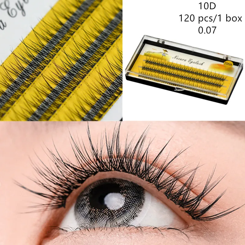

1 box 120 cluster 10D 0.07 thickness C curly mink eyelashes individual eyelash grafting eyelash extension cosmetics