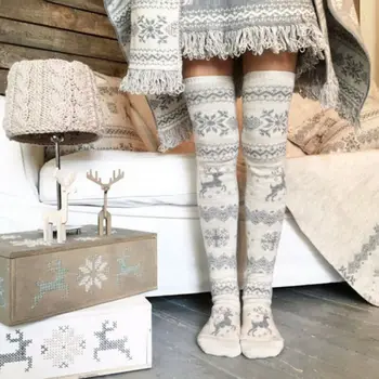 

Women 2020 Fashion Stockings Casual Cotton Thigh High Over Knee Christmas Print Girls Womens Female High Long Knee Stockings