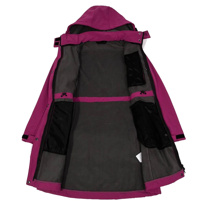 Woman's Coat Outdoor Long Style Fleece Hiking Camping Trekking Casual Sports Hooded Jacket Windbreaker Soft Shell Clothing