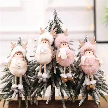 

Cute Christmas Ornaments Pink White Silk Plush Hanging Posture Doll Window Angel Decorations For Home Christmas Tree Xmas Gifts