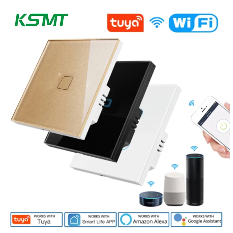 Wifi Smart Switch, Glass Screen Touch Panel Voice Control Wireless Wall