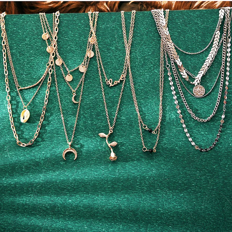 

Luokey Bohemia Vintage Necklaces For Women Beads Moon Layered Pendant Necklace Geometric Collares De Moda 2020 Statement Jewelry