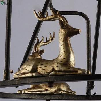 

Retro Iron Led Chandeliers Lighting Chandelier Lights Hanging Lamp Resin Deers Dining Room Led Pendant LED Bulbs E27 Flush Mount