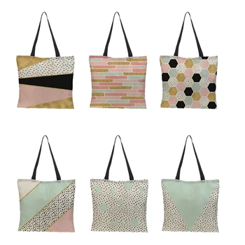 

Ins painted and image printed tote bag linen fabric bag casual folding shopping bag outdoor beach bag daily handbag 43*43cm