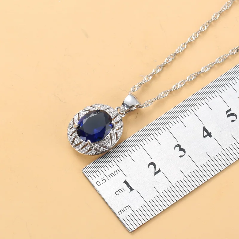 Bridal Wedding Jewelry Accessories Natural CZ Blue 925 Silver Dangle Clip Earrings And Ring Set For Women Gift