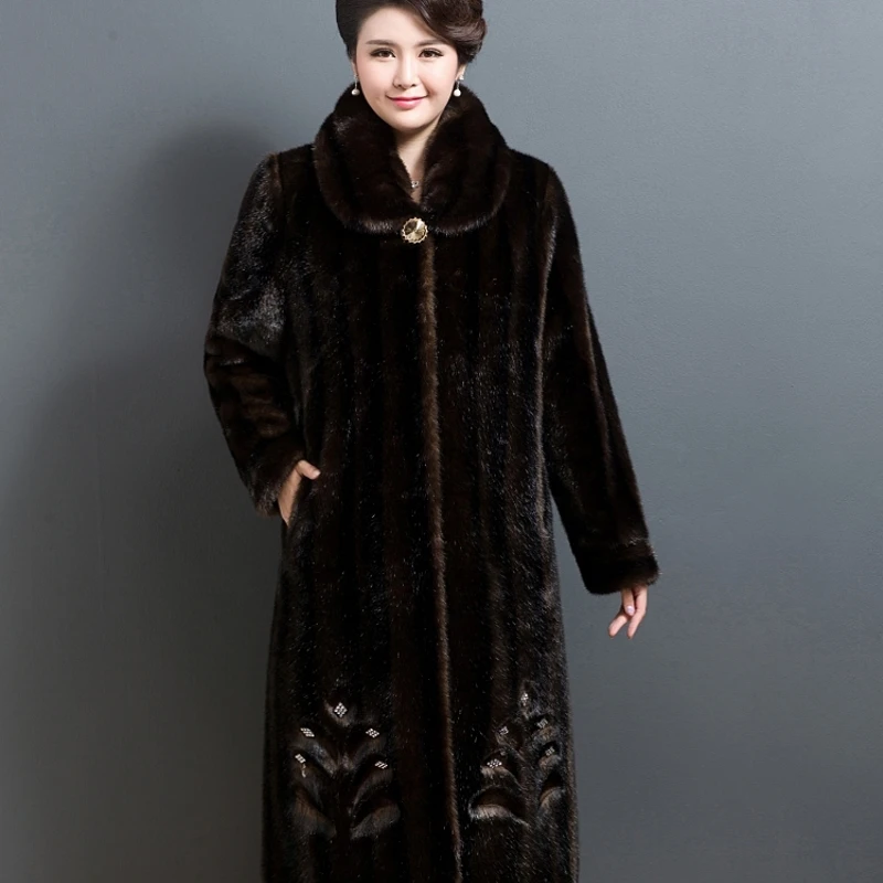 Новая зимняя шуба женская одежда высокого качества имитация норки шуба размера плюс утолщенная теплая длинная шуба женская куртка P73 - Цвет: Brown