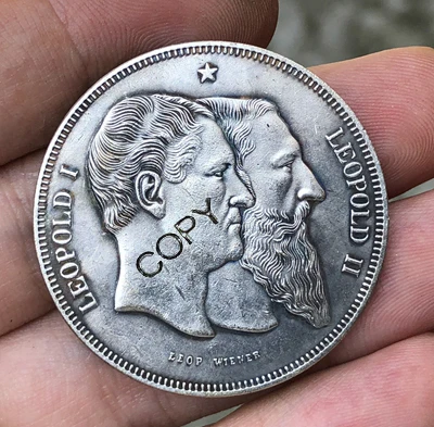 Бельгия 5 франков 1880 копии монет с ультратонкой оправой 37 мм