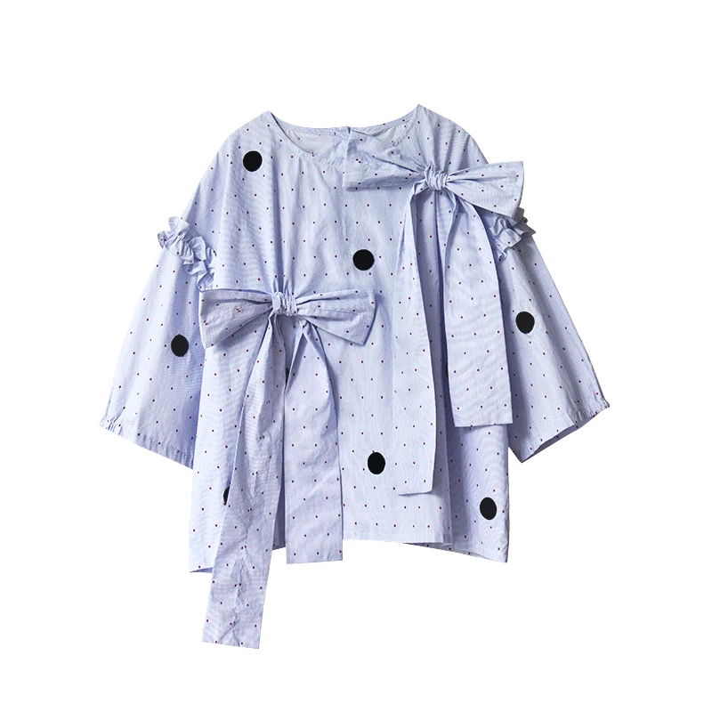 imakokoni blue polka dot top original design
