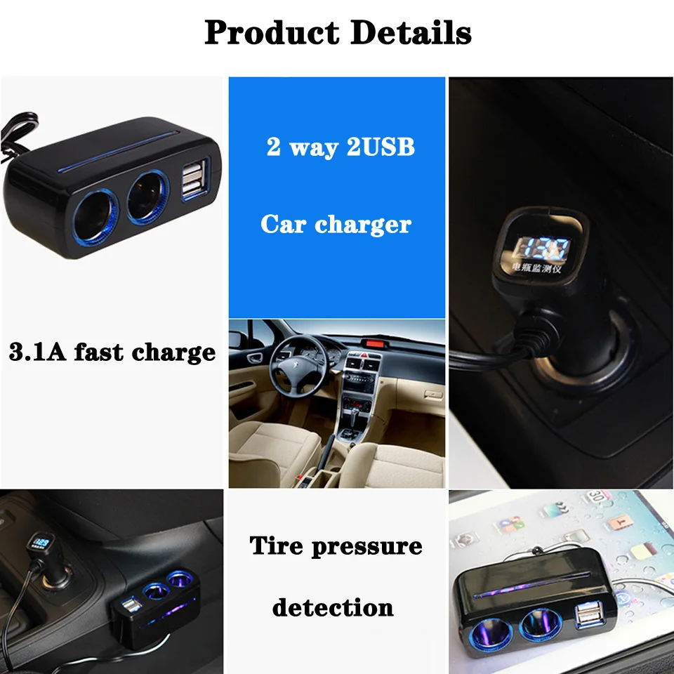 Автомобильное зарядное устройство 3.1A Быстрая зарядка двойной usb-авто автомобильное зарядное устройство адаптер автомобильный прикуриватель разветвитель с обнаружением напряжения