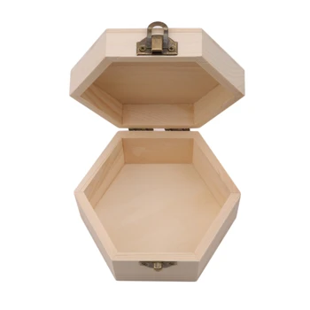 

Natural Plain Wooden Jewelry Crafts Storage Box With Lock Hexagonal Storage Box