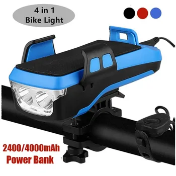 

4 in 1 Mountain Bicycle Front Light USB Rechargeable Flashlight Phone Holder Bike Cycling Horn Stand Charger For iPhone Samsung