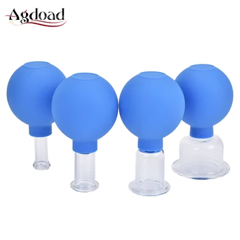 

4pcs Vacuum Cupping Cups Set Rubber Head Glass Chinese Therapy Face Cupping Set Cans Anti Cellulite Massage Health Care
