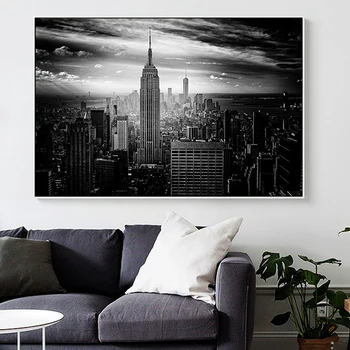 

Black and White Building Manhattan Canvas Painting Posters and Prints Wall Art Picture for Living Room Home Decoration Cuadros