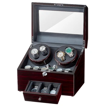 

JQUEEN Automatic Ebony Baking Finish Watch Winder Display Box 4+9 Storages Black PU Leather Interior
