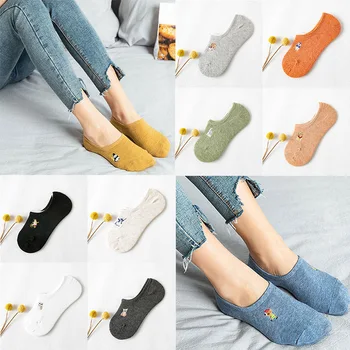 

Harajuku Funny Ankle Socks Embroidery Cartoon Animal Socks Lion Dogs Cats Women Summer Invisible Short Slipper Socks Orange Sock