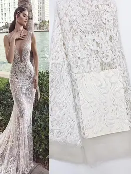 

Super embroidered French net lace fabric white color sequins lace fabric 2020 newest African wedding lace for dress FJL