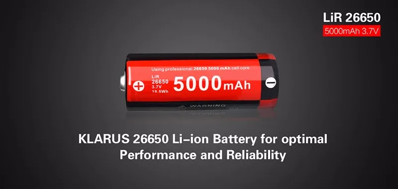 KLARUS Rechargeable Li-ion 3.7V 5000mAh 26650 Battery (5)