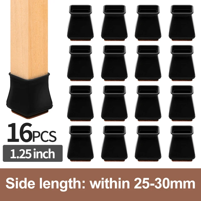16PCS Chair Leg Cover Caps Felt Pads Furniture Feet Socks Silicone Round Square Anti Slip Table Leg Mat Floor Protectors Square DIA 25-30mm