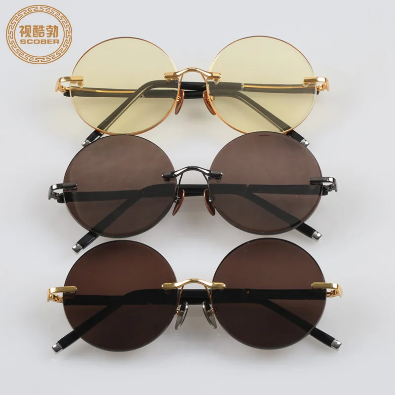 

Crystal Glasses Frameless Stone Sun Glasses Men And Women Middle-aged Nursing Mesh Tawny Circle Frame Retro Brightening Sunglass