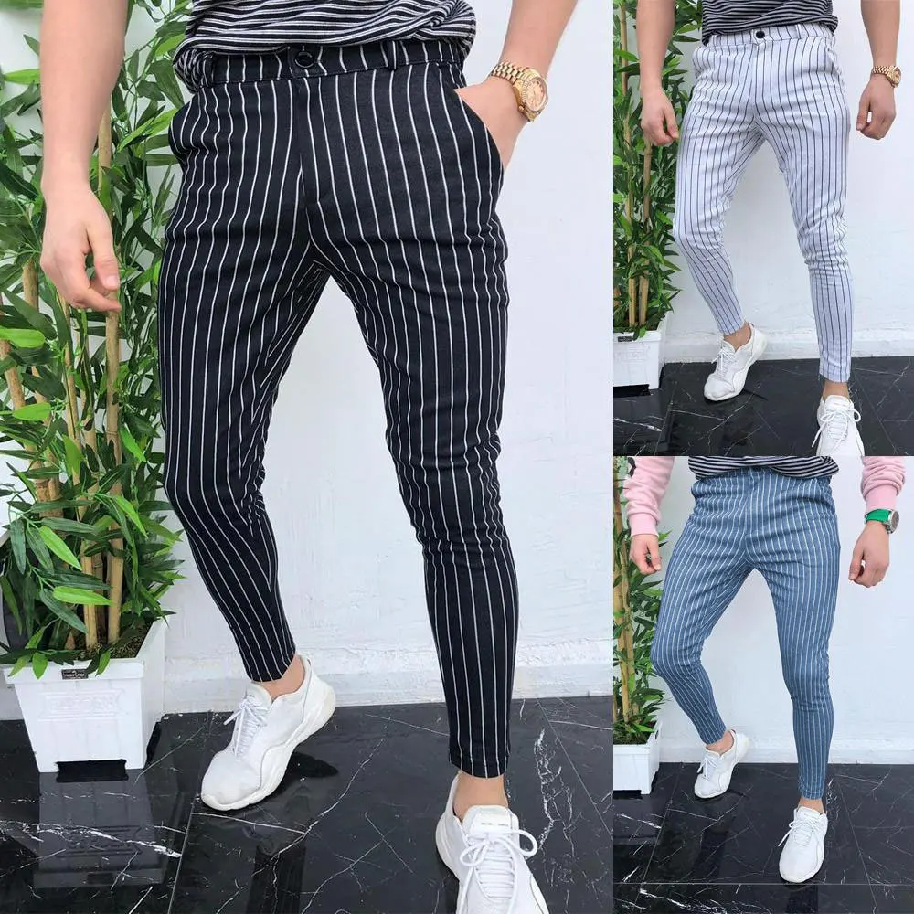 New Fashion Men's Slim Fit Striped Business Formal Pants Casual Office Skinny Long Straight Joggers Sweat Trousers | Мужская одежда