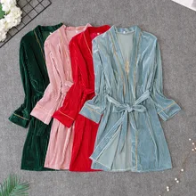 Теплая Женская одежда для сна, кимоно, халат, комплект, шелковистый Комплект для сна из 4 предметов, домашняя одежда, пеньюар с длинными рукавами, сексуальное ночное белье, Халат