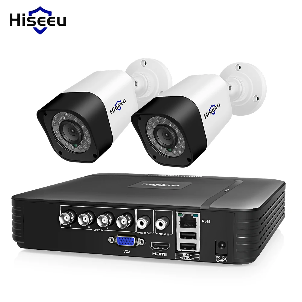Hiseeu 4CH Video Surveillance Kit CCTV Camera Security system Outdoor 2PCS 2MP 1MP Waterproof AHD System App View Support HDD