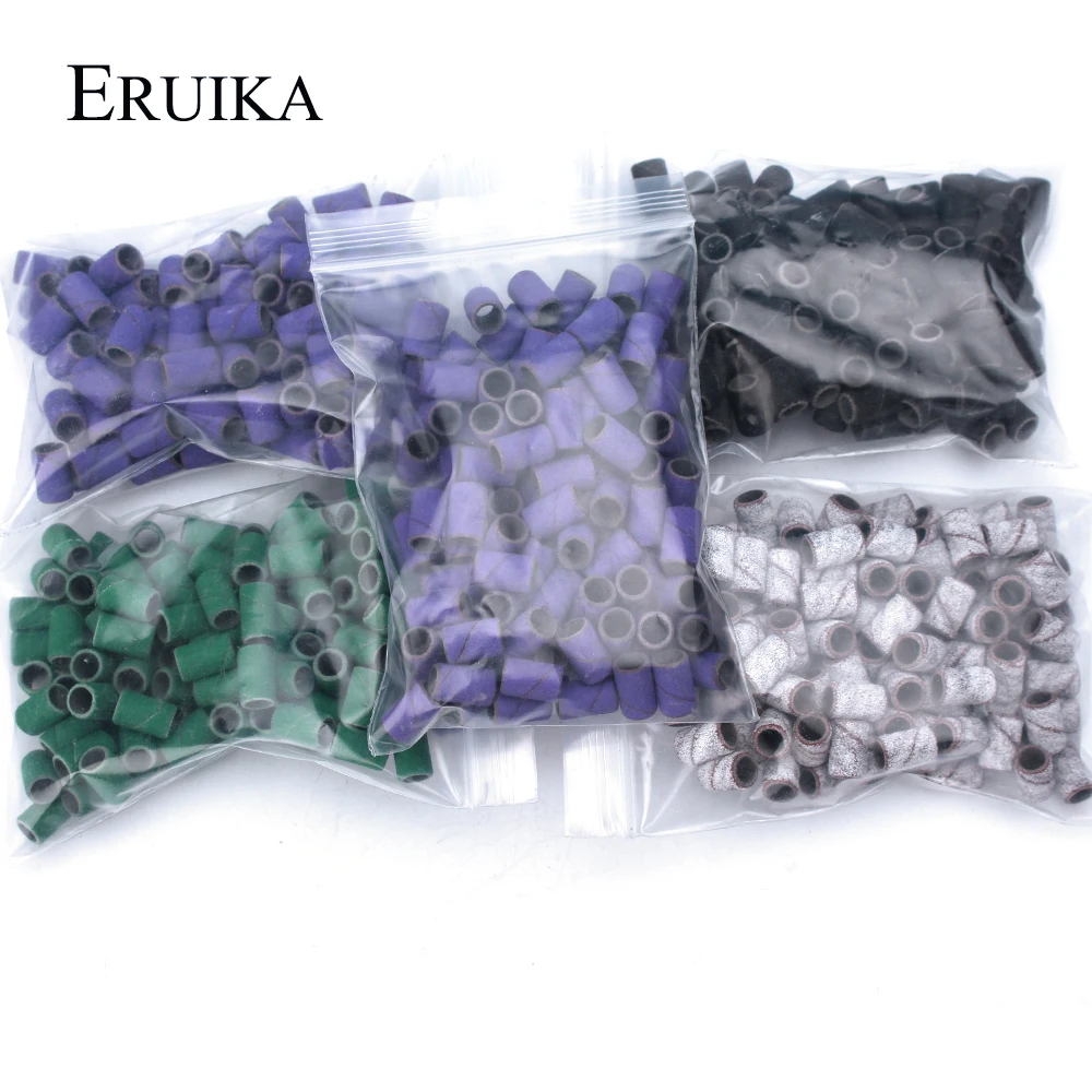 ERUIKA 100pcs Purple Green Sanding Cap Bands for Electric Nail Drill Bit Accessories Gel Polish Manicure Remove Pedicure Tool | Красота и