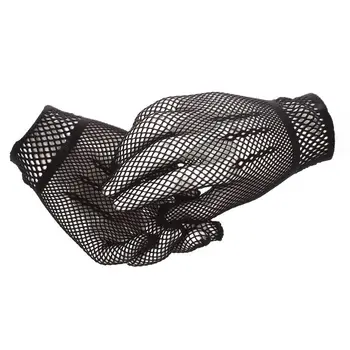 

Pair of Womens Elastic Wrist Fishnet Style Finger Gloves Black
