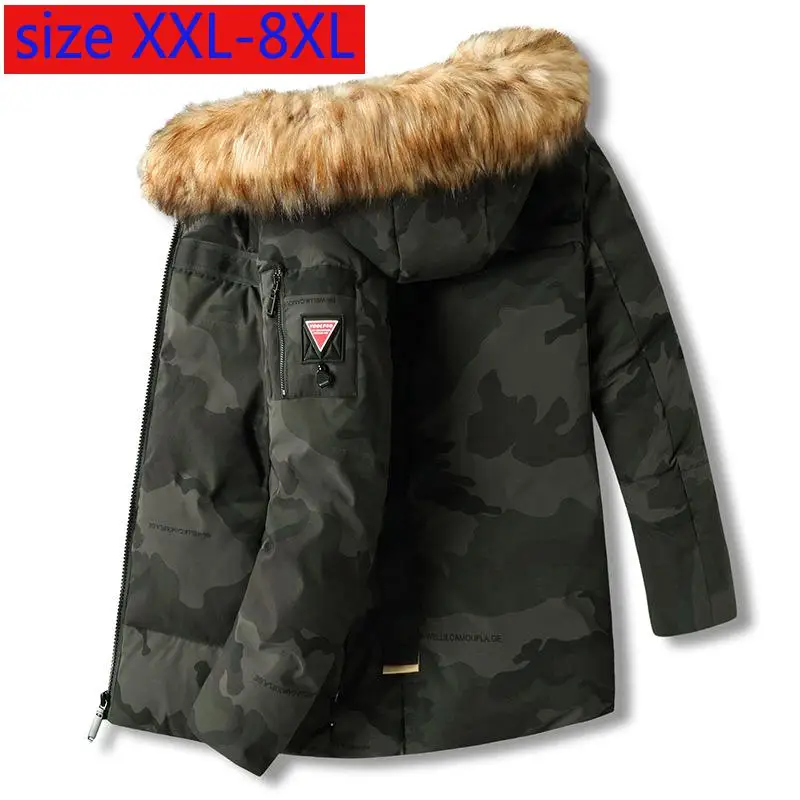 New Super Large Men Thick Coat Camouflage Tide Hooded Casual Padded Lacket Mens Winter Detachable Fur Collar Plus Size 2XL-8XL - Цвет: X-8250 camouflage