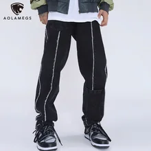 

Aolamegs Jeans Men Distressed Ripped Line Art Denim Pants Hip Hop Casual Harajuku All-match Jeans Couple High Quality Streetwear